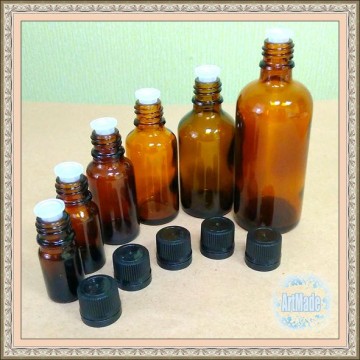 Флакон стеклянный 5, 10, 20, 30, 50, 100 мл с крышкой-капельницей черной и контролем вскрытия